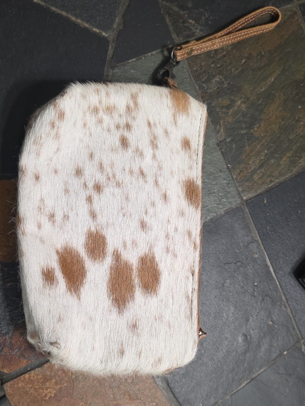 Myra Bag Cowhide Wristlet Clutch - Brown & Cream Cowhide
